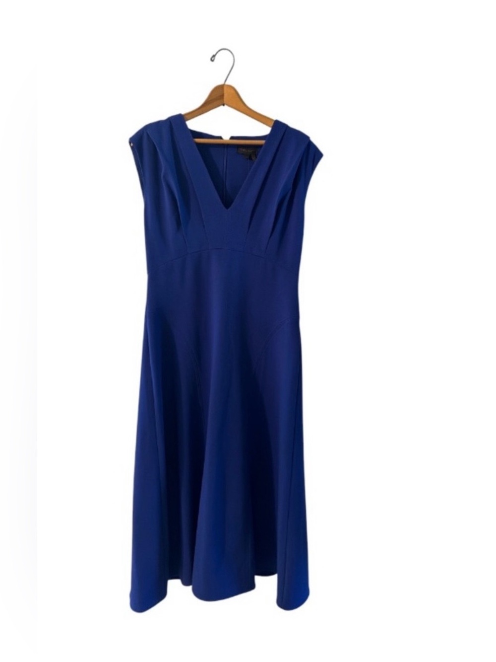 NWT Donna Karan New York Royal Blue V Neck A-Line Midi Dress Size 6